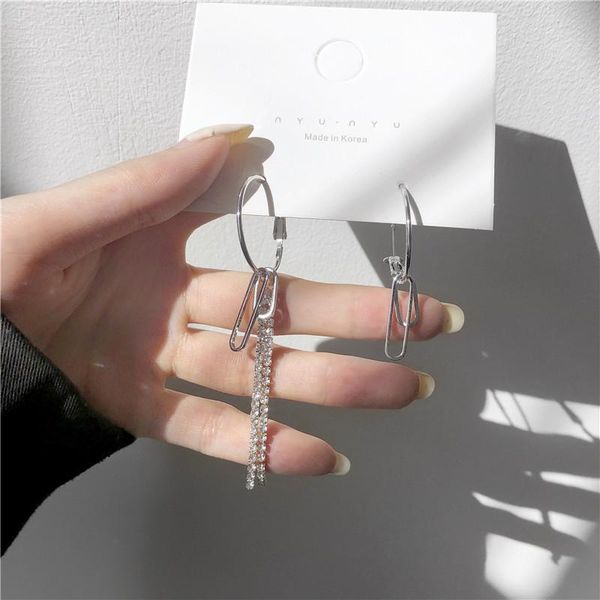 

stud yangliujia metal geometry round crystal long tassel earrings hip-hop punk retro earring women jewelry accessories wholesale, Golden;silver