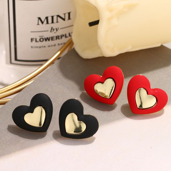 

korea design double heart-shaped stud earrings female fashion geometric alloy love bijoux earrings wedding jewelry gift, Golden;silver