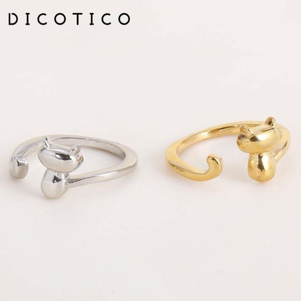 

wedding rings dicotico india gold stainless steel cat for women naughty animal charm open cuff ring girls friends jewelry gift, Slivery;golden