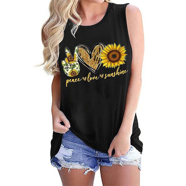 

summer women's vest sunflower series printed sleeveless t-shirt, White