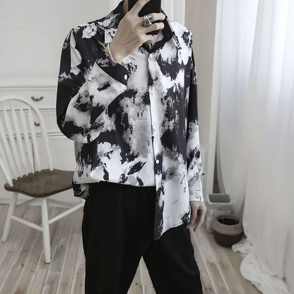 

beautiful flower men's long sleeve korean fashion student handsome loose lazy style printed shirt, White;black