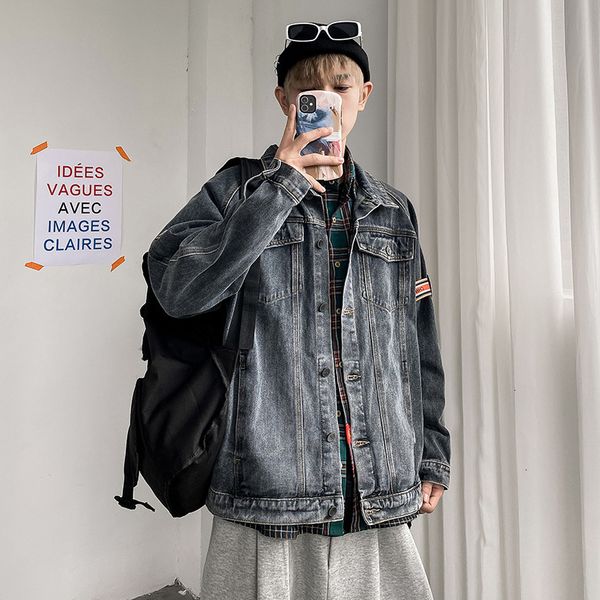

2021 new japan style spring autumn men's fashion denim jeans jacket casual streetwear clothes z0ax, Black;brown