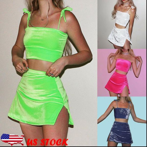 

womens 2 pcs sleeveless crop skirt casual club mini bodycon dress 2pcs co ord set party holiday mini dress, Gray