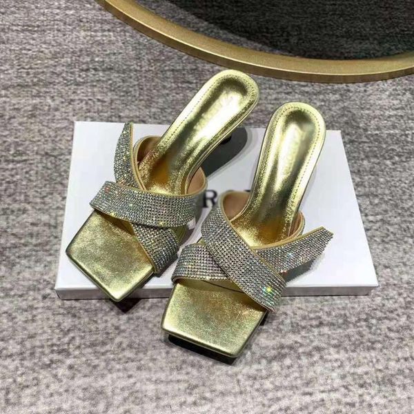 

sandals 2021 women's high heel and slippers with rhinestones fashion trend, Black