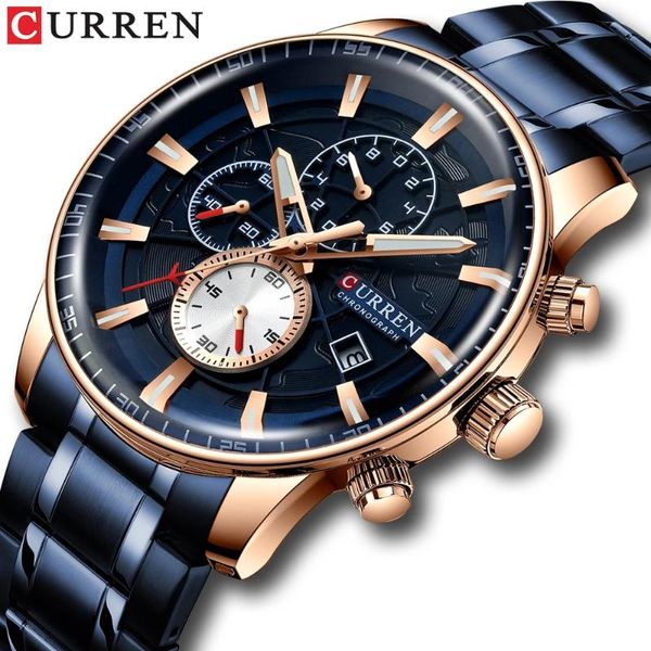 

wristwatches curren 8362 brand men watches chronograph quartz stainless steel waterproof sports clock sale products, Slivery;brown