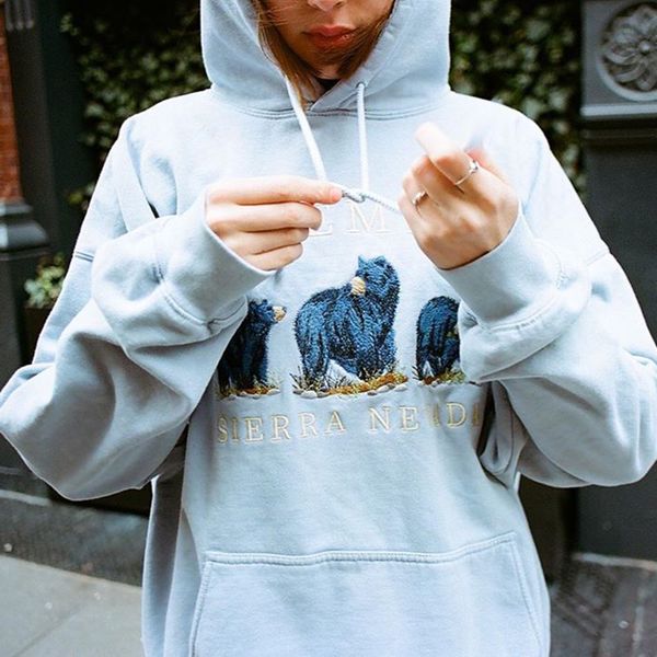 

2021 vintage small bear embroidery oversized hoodies women cotton long sleeve autumn hoodie new graphic sweatshirts swg4, Black