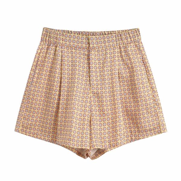 

new women vintage floral geometric print shorts ladies pocket casual slim shorts chic elastic waist pantalone cortos p625 210309, White;black