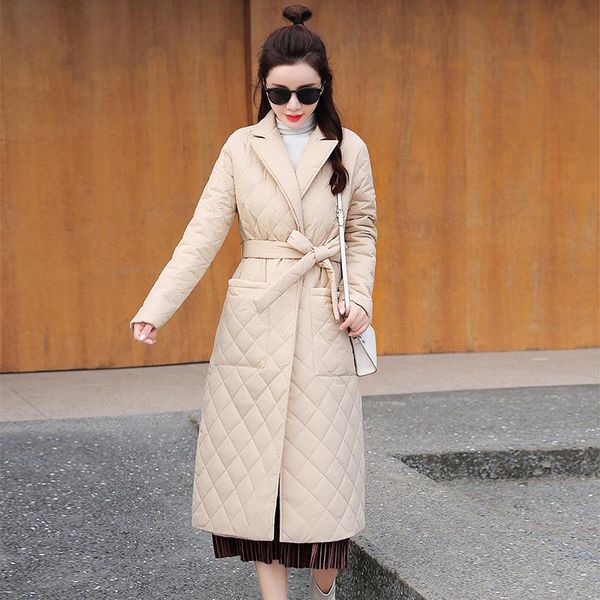 

women's down & parkas design 2021 women winter degree thin and light coat warm parka oversized maxi long with belt casual outerwear, Black