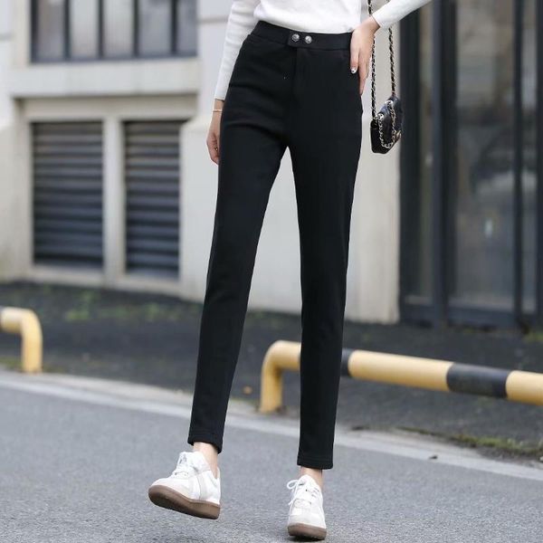 

women's pants & capris 6xl plus size 2021 women warm winter elastic waist trousers for pantalon femme mh655, Black;white