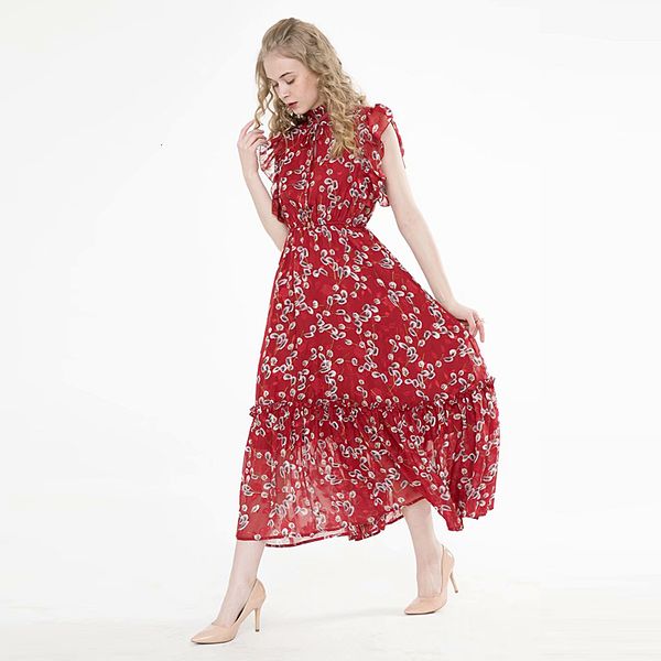 

size long dress summer 2021 new women's beach vintage elegant chic print chiffon red fashion dresses 7gfv, Black;gray
