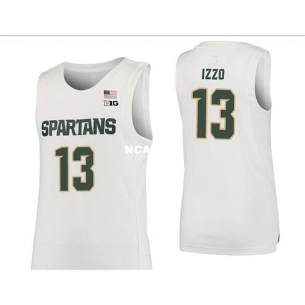 

vintage round neck michigan state spartans #13 steven izzo embroidery basketball jersey size s-4xl or custom any name or number jersey, Black