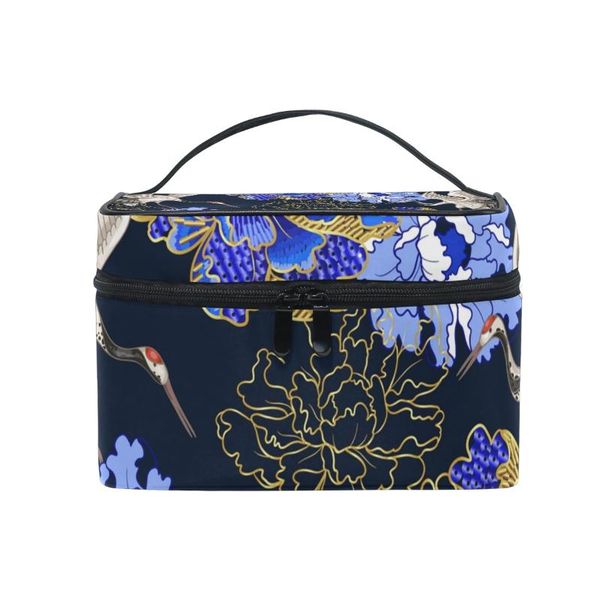 

fengju cosmetic bag portable travel organizer hanging toiletry case storage tote for girls woman cranes and flowers