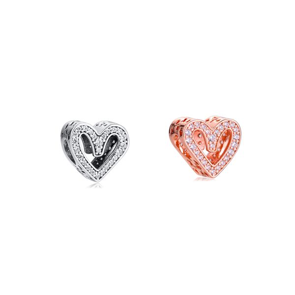 

925 silver beads sparkling and heart charm woman diy beads for jewelry making fits european sterling silver bracelets q0531, Black