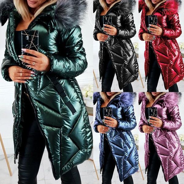 

mandylandy pu big fur collar parkas slim fit mid-length women jackets coats long sleeve zipper winter jacket outwear women's down, Black