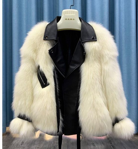 

women's fur & faux 2021 luxury real coat winter jacket women natural genuine leather outerwear streetwear thick warm, Black