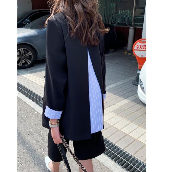 

women's suits & blazers women black striped split size s-2xl blazer lapel long sleeve loose fit jacket fashion tide spring autumn 2021, White;black