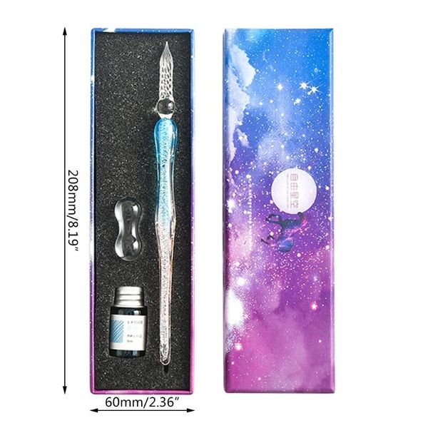 

crystal starry sky glass ink pen glass dip pen for writing fountain set gift x5qa