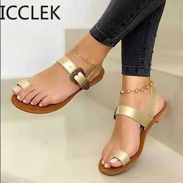 

summer beach flat sandals women pu fashion comfortable slippers summer lazy outdoor anklet golden sandals ladies, Black