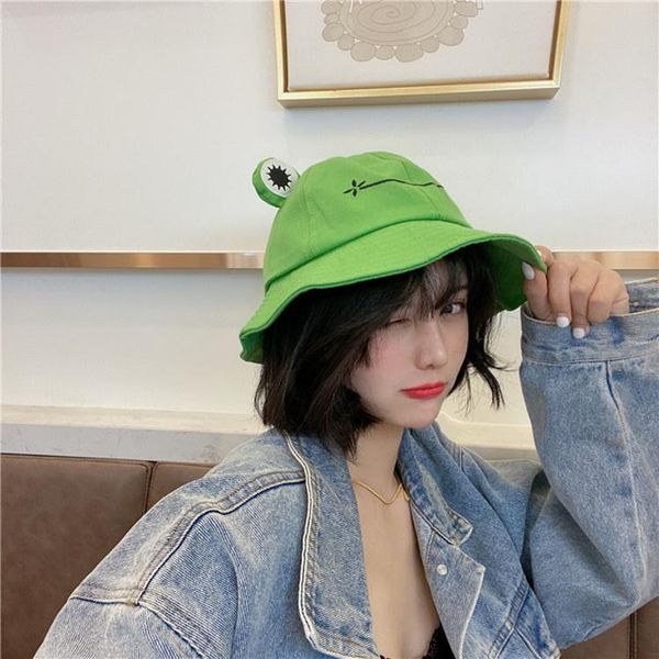 

wide brim hats cute frog letter bucket women cover fisherman cap hat for sunscreen summer outing present, Blue;gray