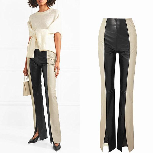 

women's pants & capris can fit 200cm height fashion full length hit color leather spring female split design pu f840, Black;white