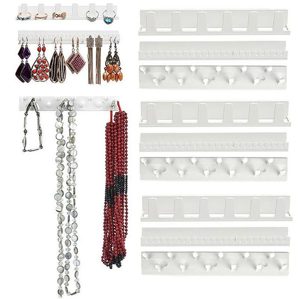 

9 in 1 adhesive wall hanging shelf jewelry necklace rings earrings keys display stand holder organizer, Pink;blue