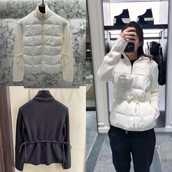 

21ss designer autumn mongolian jacket women's wool sweater zipper stand collar white duck down waist light short coat, Black