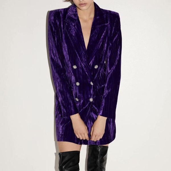 

kumsvag women autumn velvet blazer coats double breasted loose fashion female elegant blazers outerwear clothes ww6709, White;black