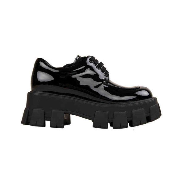 

women's formal shoes tank 021 new autumn patent leather increased thick soled muffin square head versatile leford big shoes women, Black