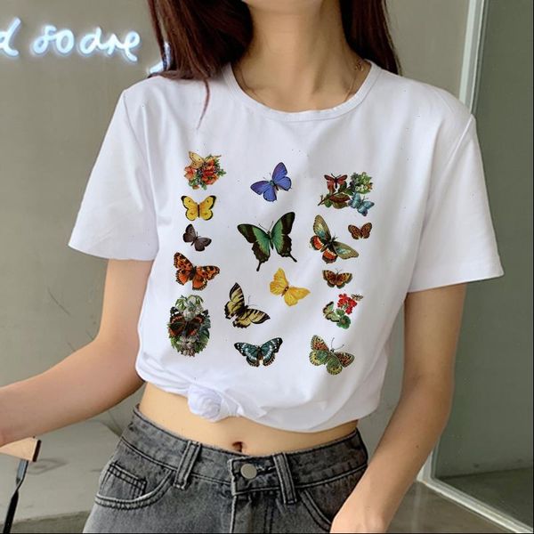 

butterfly t shirt women harajuku funny graphic summer ladies short sleeve casual chic aesthetic clothes tee mujer camisetas, White