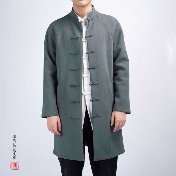 

2021 chinese national style long windbreaker jacket men streetwear long jacket men hip hop vintage kimono coat 4xl, Tan;black