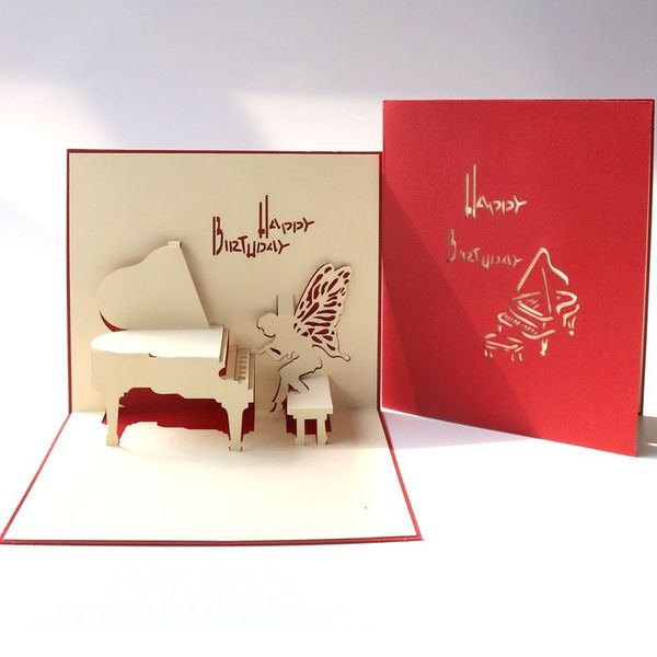 

silhouettes paper carving creative stereo greeting card music piano 3d handmade gift