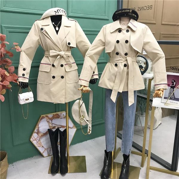 

women's trench coats mid-length coat 2021 autumn british style retro design sense jacket women 0923, Tan;black