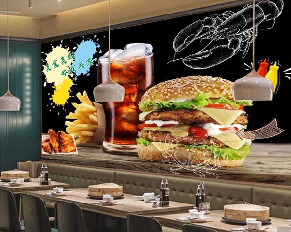 

wallpapers customized 3d wallpaper mural european and american hand painted burger fast restaurant western