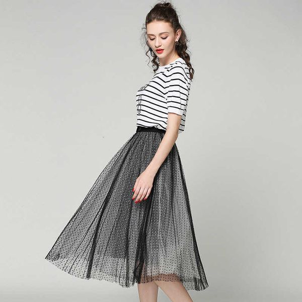 

two piece dress summer fashion gauze wave of 100 women plied pendulum skirt long stylish style 9jeo, White