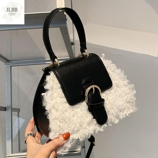 

fashion lambswool women handbags designer patchwork shoulder bags luxury faux fur crossbody bag lady small purse female sac 2021