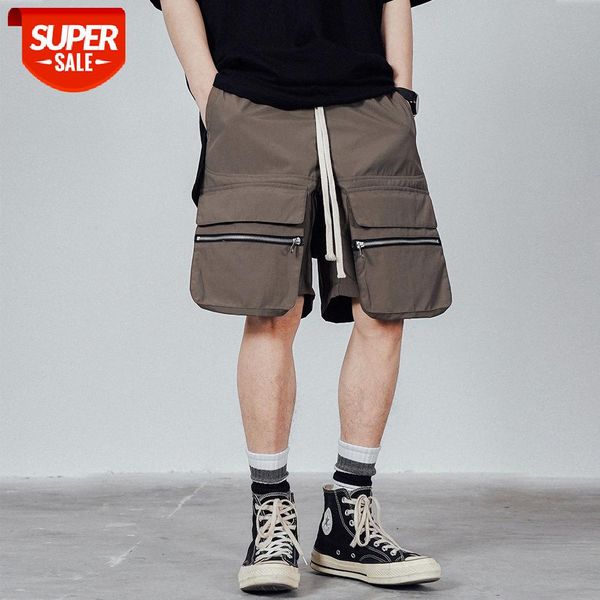 

vibe style zipper pocket solid color cargo shorts men's american loose casual straight five-point pants #kq6q, Black