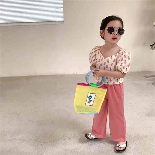 

summer arrival girls fashion printed 2 pieces suit pants clothes 210528, White