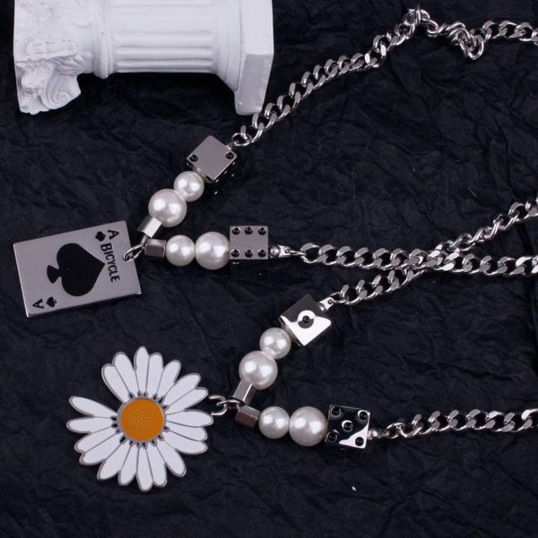 

chains guochao spring/summer pearl dice letter design titanium steel spades a necklace high street style men's and women's accessor, Silver