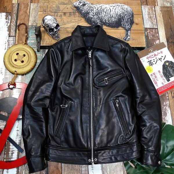 

men's leather & faux horse batik uncoated jacket japanese retro, Black