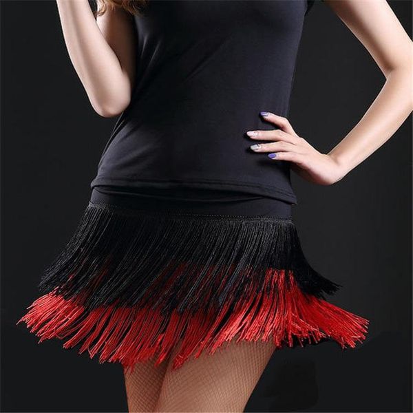

2020 new lady latin dance skirt for womens black tassel styles latin dance dress competition/practice dancewear skirts 107, Black;red