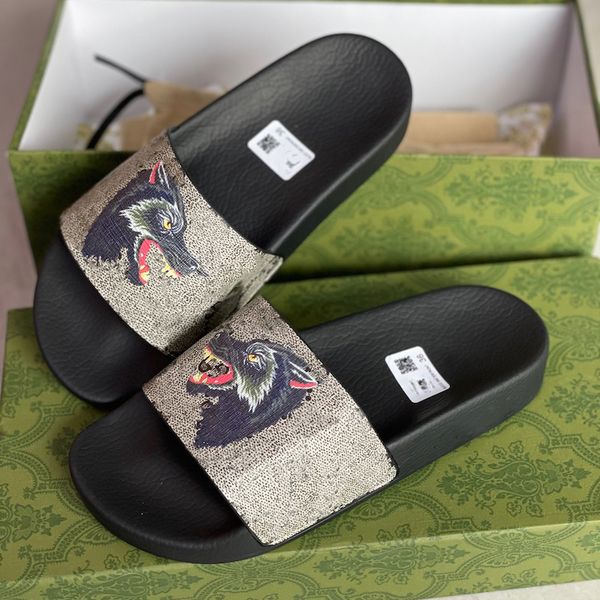 2023 Designer Männer Frauen Sandale Blume Gummi Slides Hausschuhe Snake Print Slide Sommer Breite flache Sandalen Slipper mit grüner Box Größe 35-47 Große Größe NO311