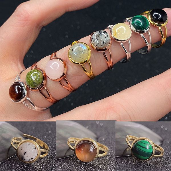 

handmade bohemian jewelry natural stone healing crystal ring for women charm birthday party rings adjustable silver gold rose metal 10mm 12m, Golden;silver