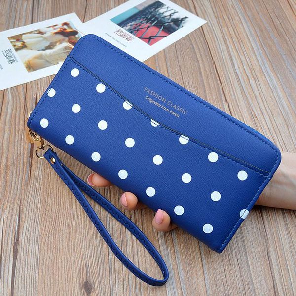 Carteiras Wallet de Mulher Longo Zíper Flor Marca de Couro Moeda Bolsas Pontos Brancos Pontos Embreagem Feminino Saco Suporte 402