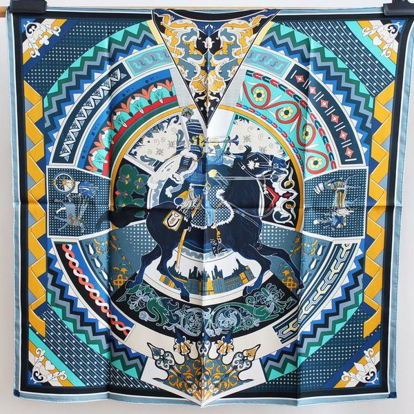 

scarves 100% twill silk scarf hand rolled edges horse printing 90*90cm, Blue;gray