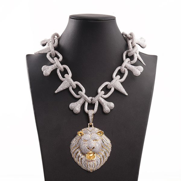 

hiphop iced mens hip cuban hop pendants luxury pendant out men diamond jewelry big designer necklace lion charms rapper chain link blin atru, Silver