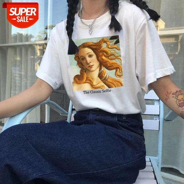 

sunfiz YF The Classic Selfie Mermaid T Shirt Summer New Female Punk Art Print Loose Tee Black Letter Vintage Harajuku Tees #IT86, White