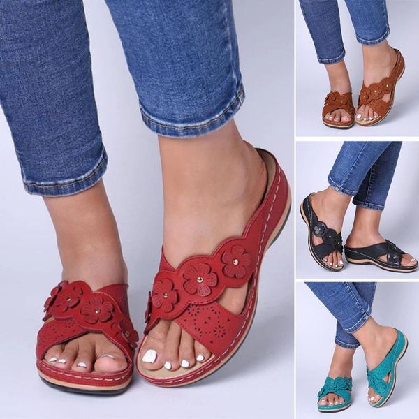 

dress shoes women's ladies fashion casual floral sandals wedges outdoor 2021 slippers sandaliaÂ femininaÂ butyÂ damskieÂ m27, Black