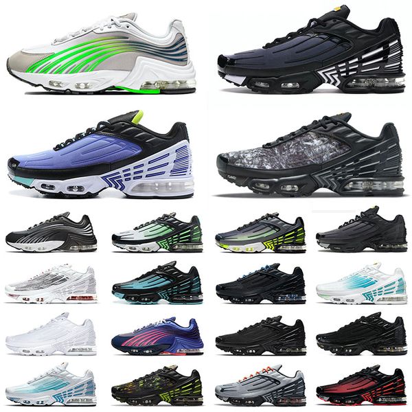 

tn plus 3 iii tuned 2 mens wpmens running shoes big size us 12 obsidian graphic prints all black white ghost green smoke grey designer sport