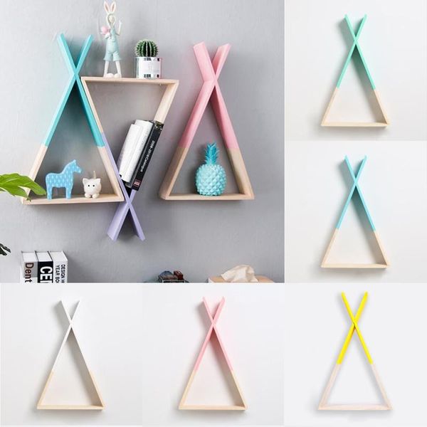 

hooks & rails nordic style wooden triangle shelf lovely colors wall hanging trigon storage book home kids baby room diy decor
