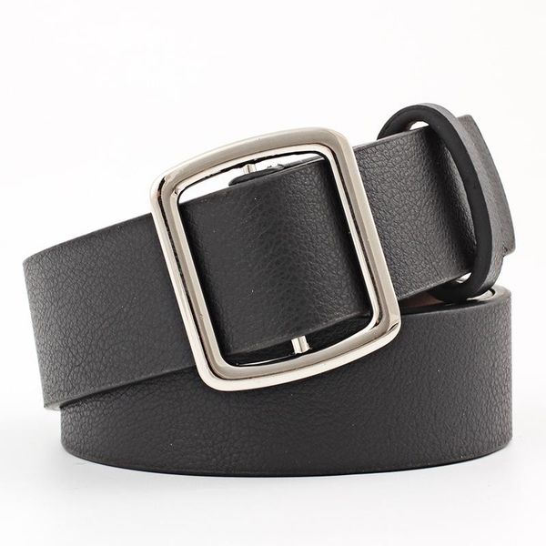 

belts 2021 women pu smooth metal buckle wide waist casual square solid 103cm belt for, Black;brown
